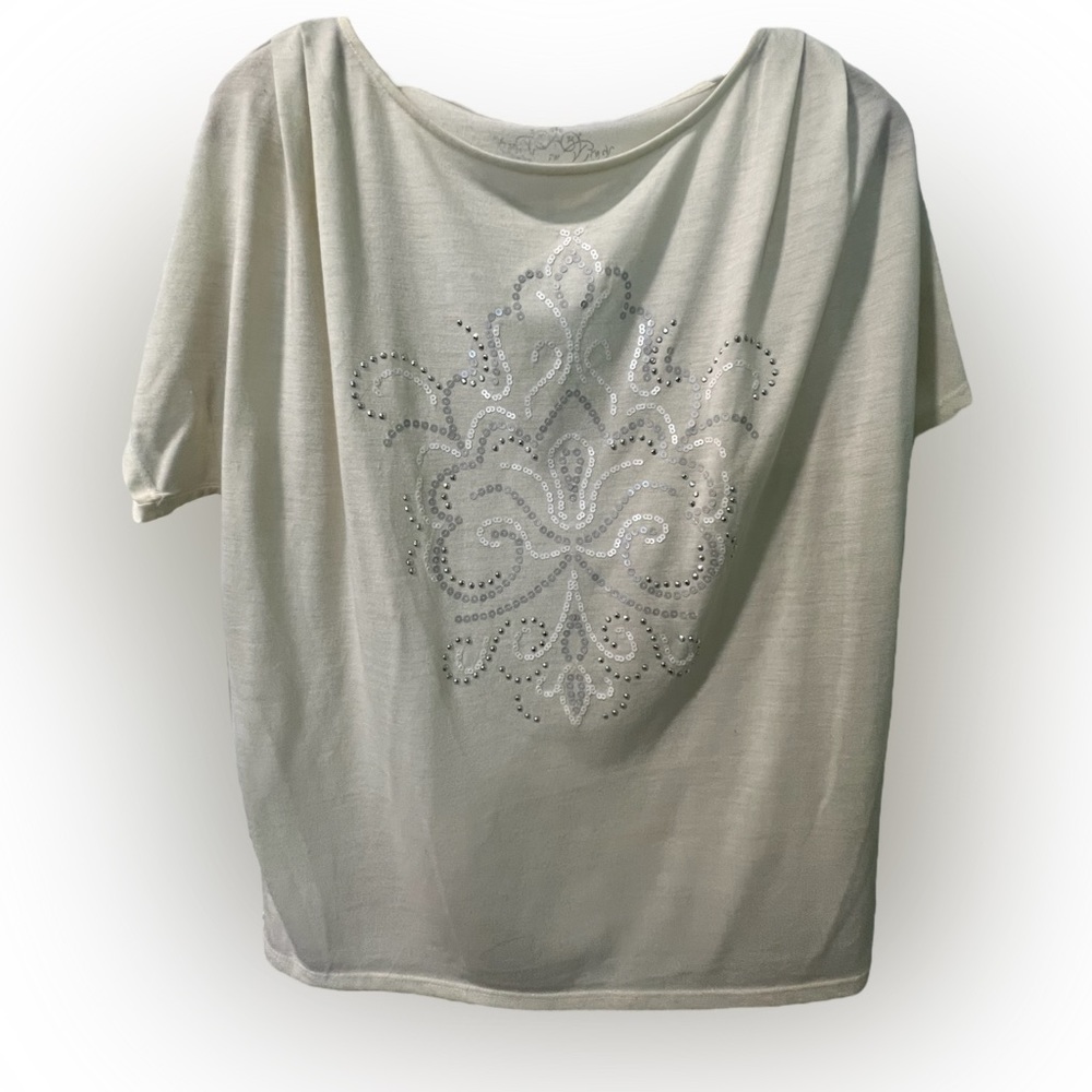 Gloria Vanderbilt Ivory Silver Embellished Top